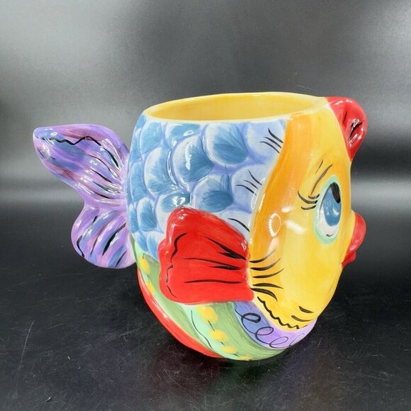 Tabletops Unlimited Dario Farrucci Vissen Fish Large Coffee Mug Cup Ceramic Set2 - Picture 15 of 16